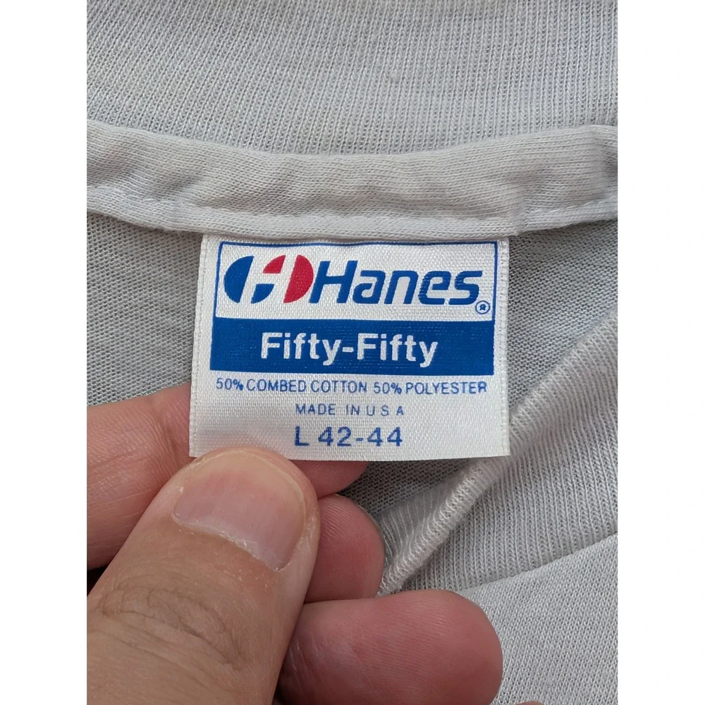 Vintage Hanes Fifty-Fifty Fly Thunderbird T-Shirt Gray Made in USA Large 42-44